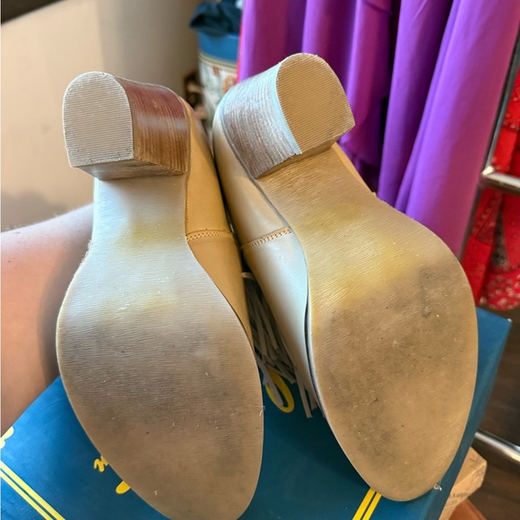 Sbicca Cream Heeled Boots with Fringe - Picture 4 of 6